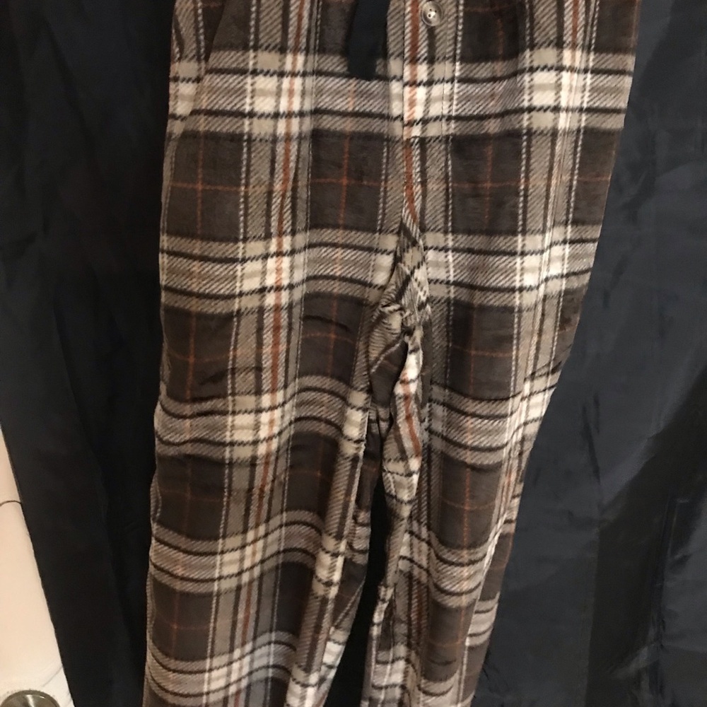 Plaid Men’s Sleep Fleece Pants — Brown/Cream